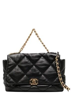 LIKE NEW! Chanel Black Quilted Lambskin Leather 19 Large Maxi Flap Bag 2 TONE
